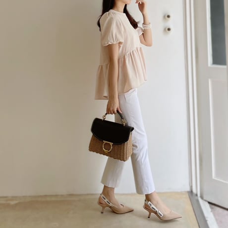 MADE’ jacquard peplum blouse / pink beige