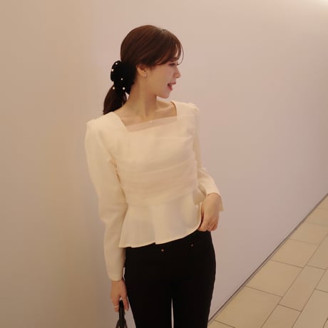 【9/17~再受注予約】front tulle peplum blouse