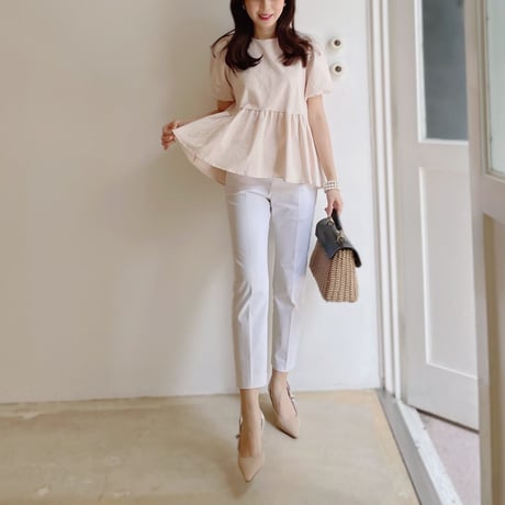 MADE’ jacquard peplum blouse / pink beige