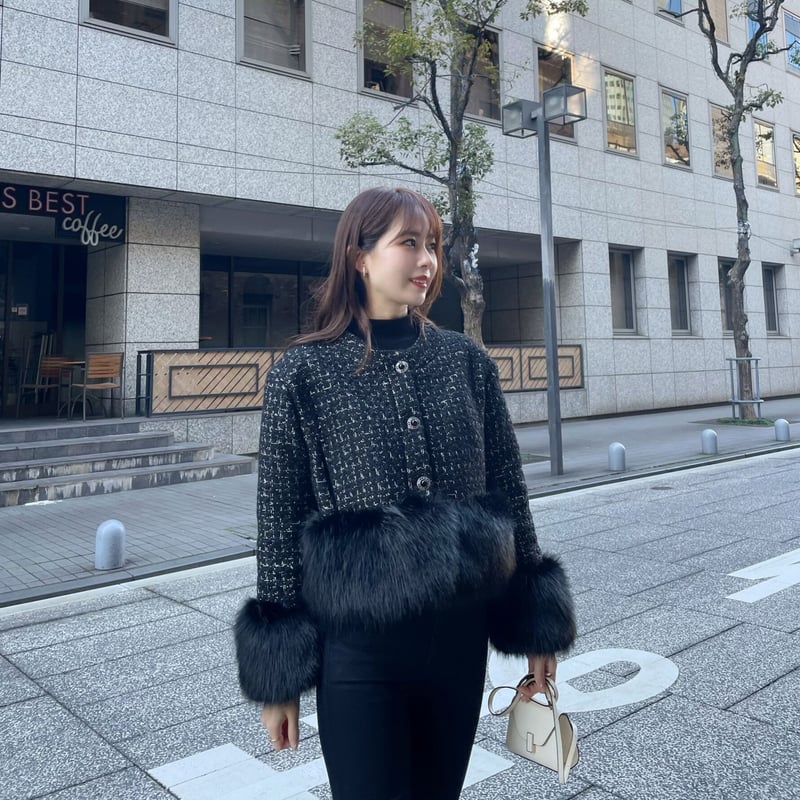black/即納】fur tweed jacket | ENEU