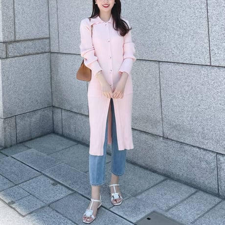 collar ribknit long cardigan