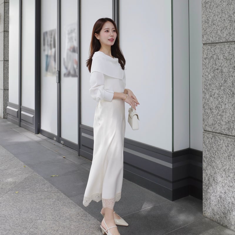 ENEU asymmetry lace satin skirt ライトベージュ asymmetry lace satin skirt | ENEU