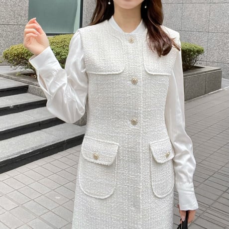 tweed long gilet