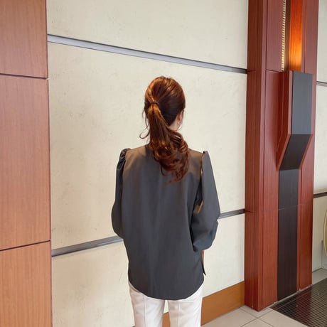 square ribbon puff blouse