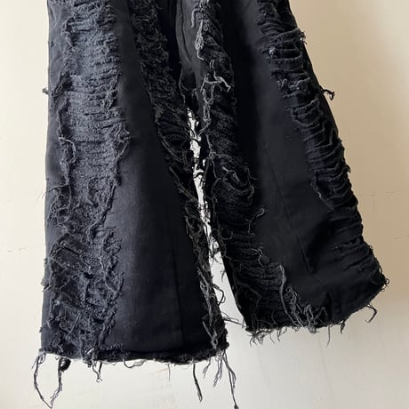 ︎ " rebuild " Black Denim Grunge Wide Flare Pants