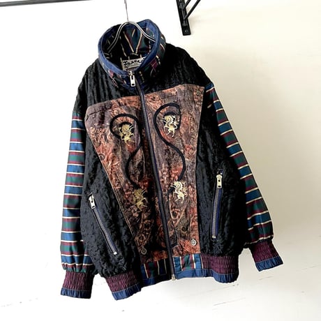 80-90's Otello Pelle Embroidery Design Art Pattern Zip JKT