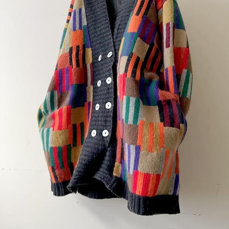 90's  Geometric Pattern Multicolor Knit Cardigan