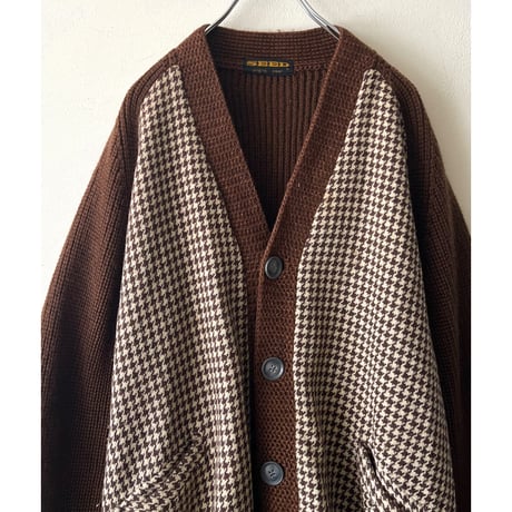Vintage Houndstooth Pattern Knit Cardigan/JKT