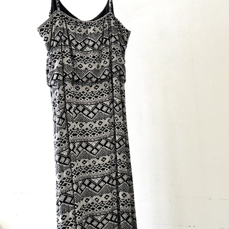 Vintage Geometric Pattern Camisole Maxi Dress