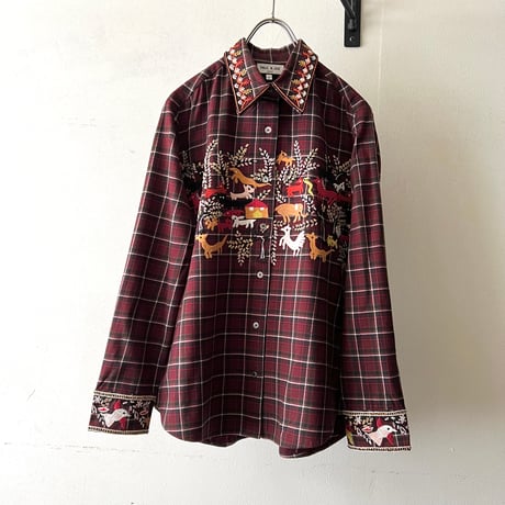Paul & Joe Paris Embroidery Animal  Design Check Pattern Shirt
