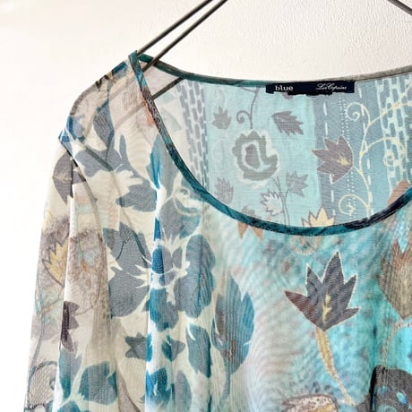 Euro Vintage Botanical Pattern Sheer Tops