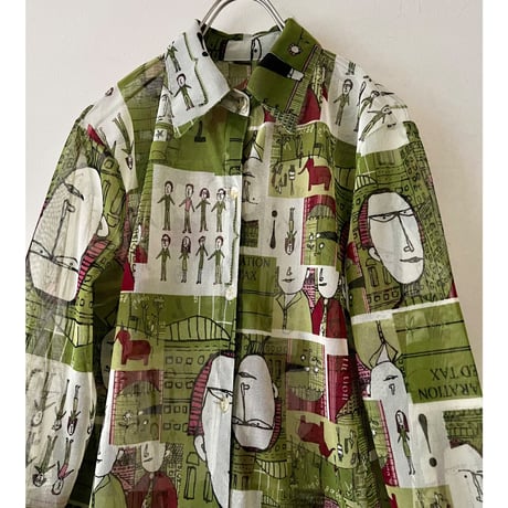 Vintage Comic Pattern Sheer Shirt Blouse