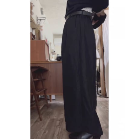 【即納品】【ブラック】リネンツイルイージーパンツ