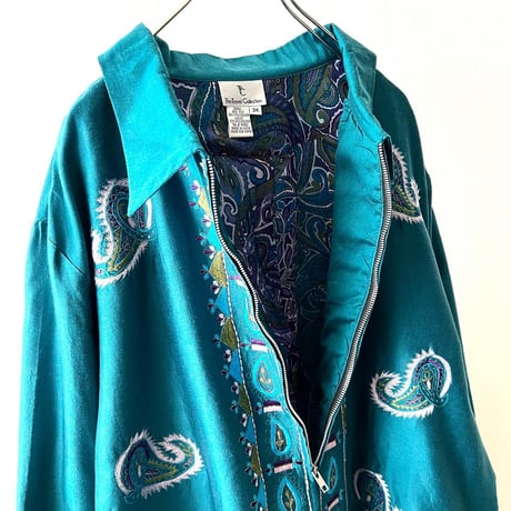 Vintage Embroidery Paisley Pattern Zip JKT