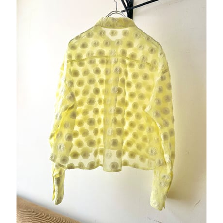 Lemon Color Flower Dot Pattern Short Sheer Shirt