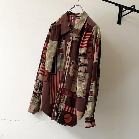 Vintage Collage Pattern Shirt Blouse