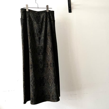 Vintage Paisley Pattern Fake Suede Long Flare Skirt