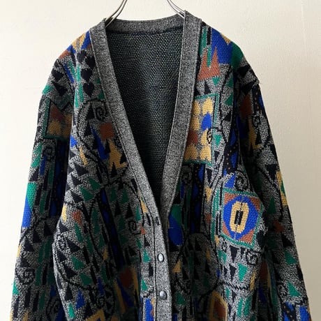 80-90's Geometric Pattern Knit Cardigan