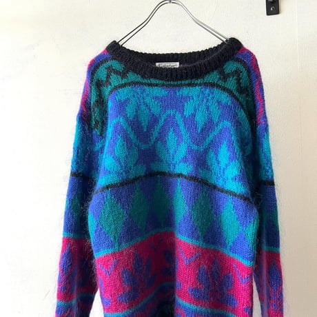 Vintage Geometric Pattern Mohair Knit Sweater