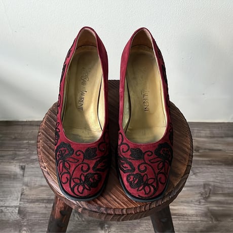 Old Yves Saint-Laurent 刺繍ヒールパンプス