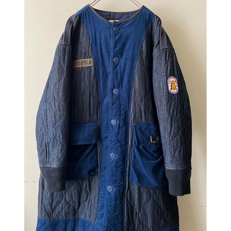 Denim Quilting No-collar Long Coat (jp)