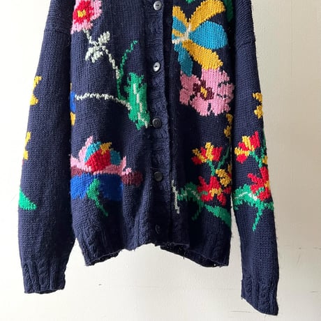 Vintage Flower Pattern  Knit Cardigan