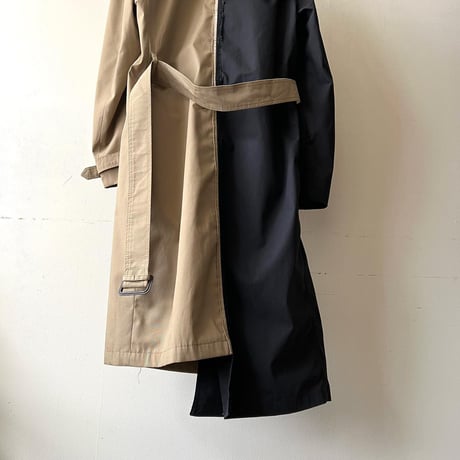 " Remake " Bi-color Asymmetry Design Trench Coat