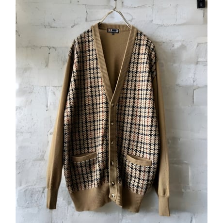 Old DAKS Plaid Pattern Knit Cardigan
