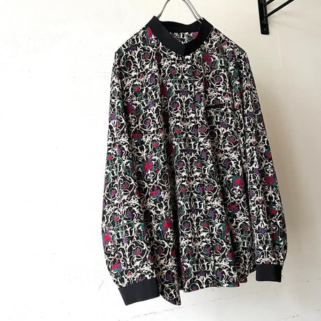 Vintage Flower Pattern Band Collar Shirt Blouse