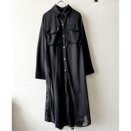 Stripe Pattern Mesh Long Shirt Dress