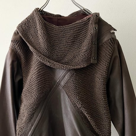 Lether & Knit Switch Pattern High Neck Design Riders JKT