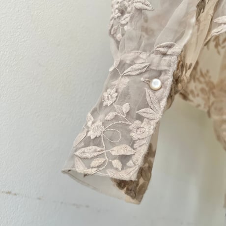 Embroidery Botanical Pattern Short Sheer Blouse