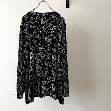 US Vintage POP Art Pattern No Collar Design Shirt