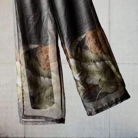 Tiger & Botanical Print Sheer Wide Pants