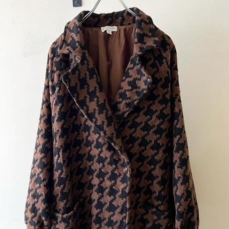 US Vintage Houndstooth Pattern Wool Long Coat