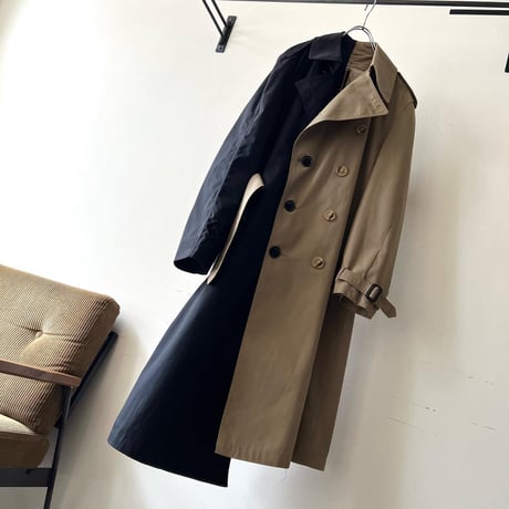 " Remake " Bi-color Asymmetry Design Trench Coat