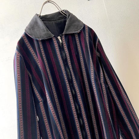 60's Vintage Stripe Pattern Cotton Zip-up JKT