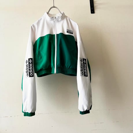 adidas originals Short Nylon Track Top (color : white/green)