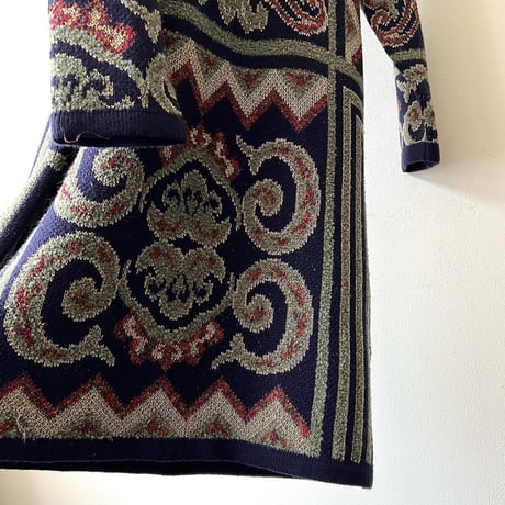 Vintage Damask Pattern Mock Neck Knit Dress