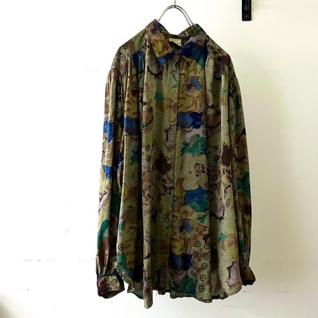 Euro 80-90's Art Pattern Gather Shirt