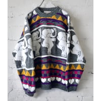 80-90's Heart & Elephant Pattern Knit Sweater (made in USA)