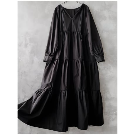 Black Color Tiered Long Dress