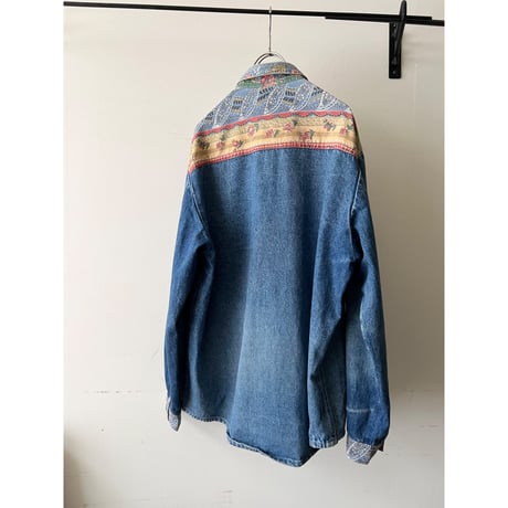 Vintage Native Pattern Design Denim Shirt