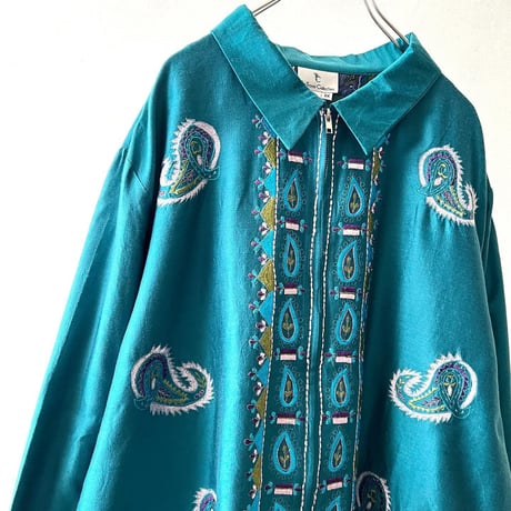 Vintage Embroidery Paisley Pattern Zip JKT