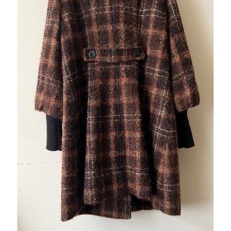Vintage Plaid Pattern Shaggy Wool Long Rib Coat