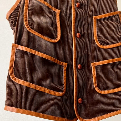 Leather Piping Design Corduroy Vest