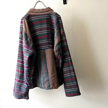 90's Patchwork Design Flannel Zip-up JKT