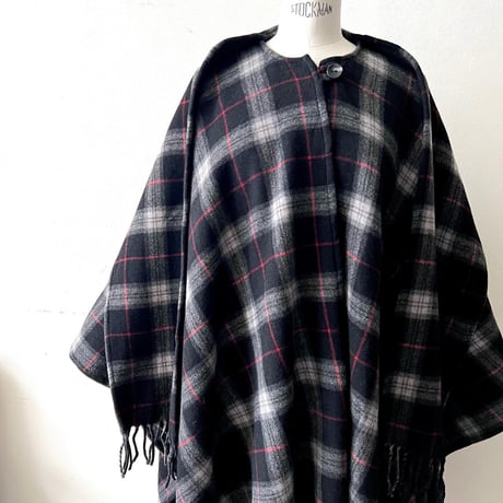 Euro Vintage Check Pattern Cape Coat