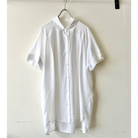 Front Tuck Short Sleeve Loose Silhouette Shirt Blouse