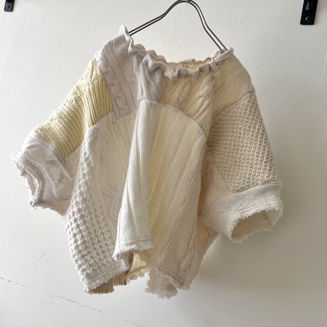 Remake "Patchwork " Half Sleeve Aran Knit Sweater